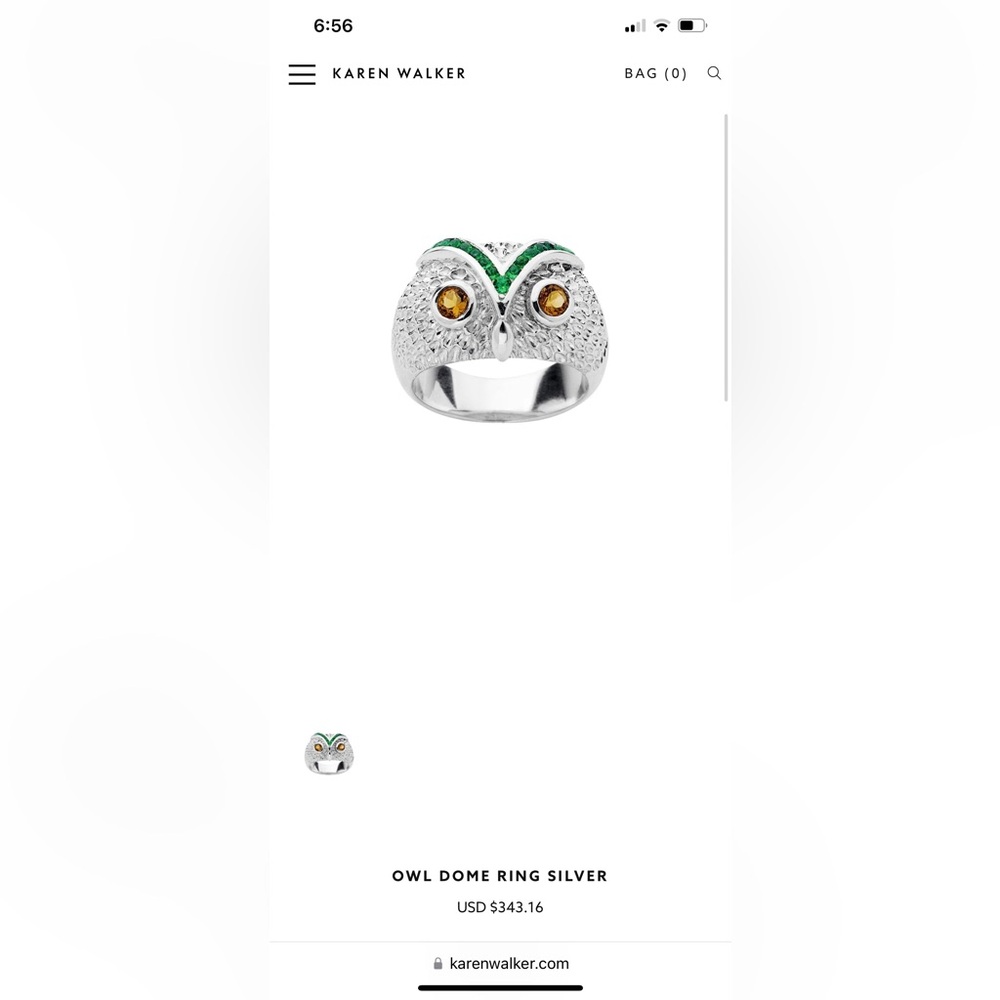 Solid Sterling Silver Owl Ring - With Real Emeral… - image 1